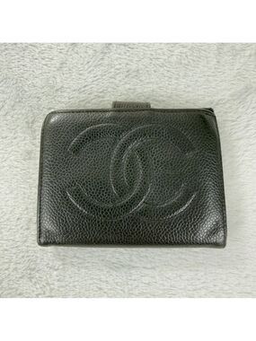 Chanel CC Logo Grained Calfskin Bifold Wallet Black Authentic Made in Italy